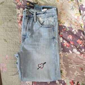 Lucky Brand Light Blue Skinny Jeans with Heart Embroidery